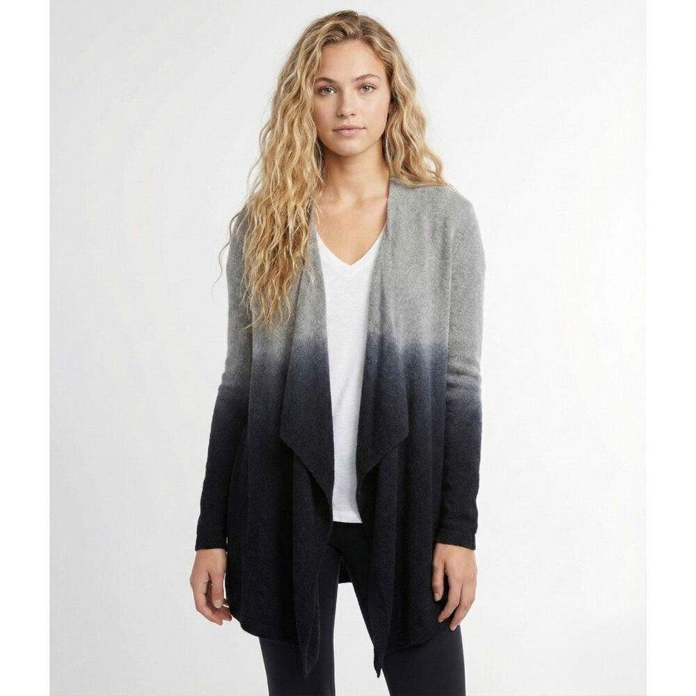 Barefoot Dreams Bamboo Chic Lite Ombre Drape Front Cardigan Gray Black S/M